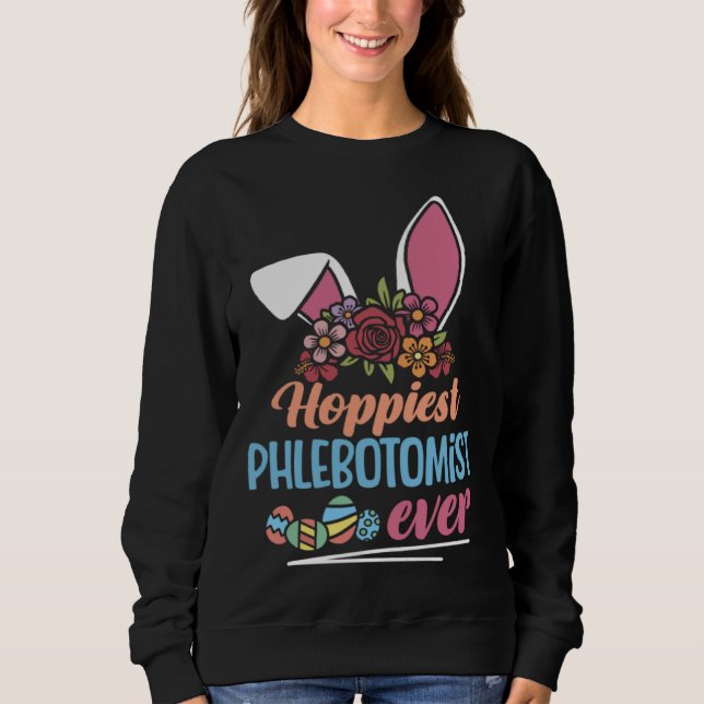 Cute Hoppiest Phlebotomist Ever Bunny Ear Red Plai Sweatshirt (Front)