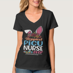 Cute Hoppiest PICU Nurse Ever Bunny Ear Red Plaid T-Shirt
