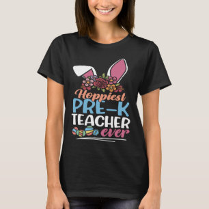 Cute Hoppiest Pre k Teacher Ever Bunny Ear Red Pla T-Shirt