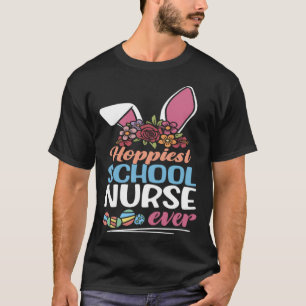 Cute Hoppiest School Nurse Ever Bunny Ear Red Plai T-Shirt