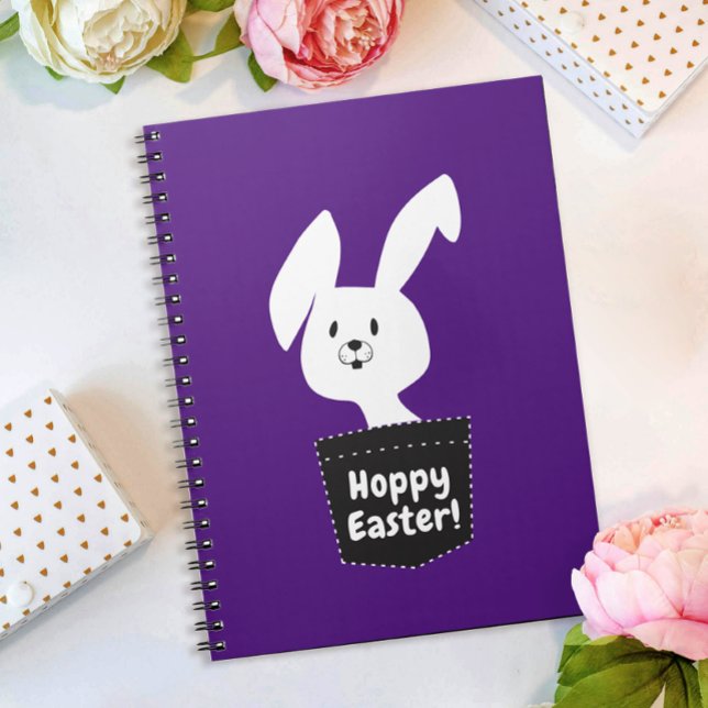 Cute Hoppy Easter Wish With White Bunny On Purple  Notebook (Creator Uploaded)