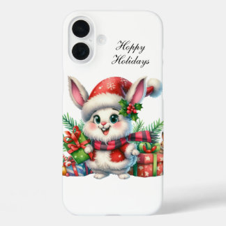 Cute hoppy Holidays bunny customisable iPhone 16 Plus Case
