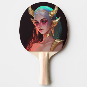 Cute Horned Cyber Demon Girl Ping Pong Paddle