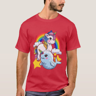 Cute Horned Narwhal And Unicorn Animal Friends fri T-Shirt