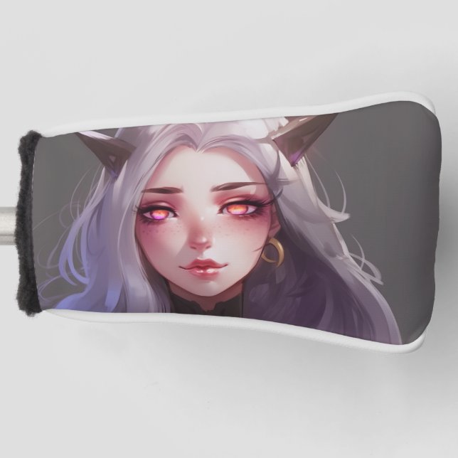 Cute Horned Warrior Anime Girl Golf Head Cover (Front)