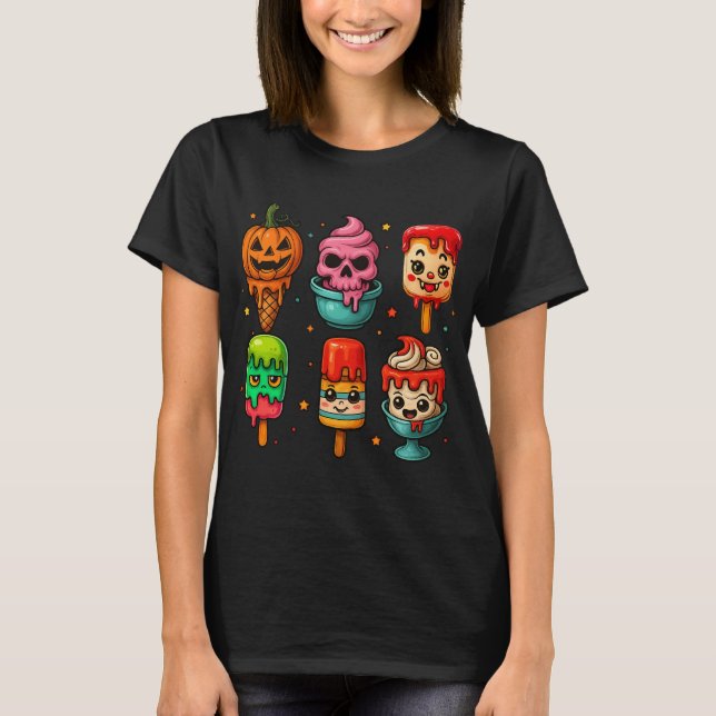 Cute Horror Summer Popsicle Halloween Ice Cream  T-Shirt (Front)
