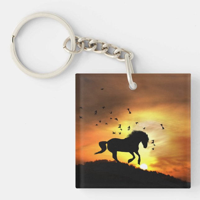 Cute Horse and Birds Key Ring (Front)