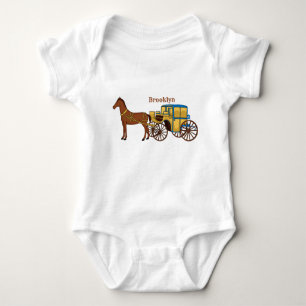 Cute horse and royal carriage illustration baby bodysuit