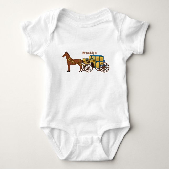 Cute horse and royal carriage illustration baby bodysuit (Front)