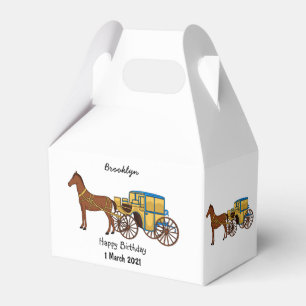 Cute horse and royal carriage illustration favour box
