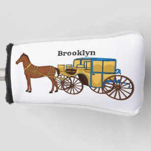 Cute horse and royal carriage illustration golf head cover