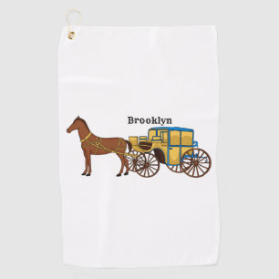 Cute horse and royal carriage illustration golf towel
