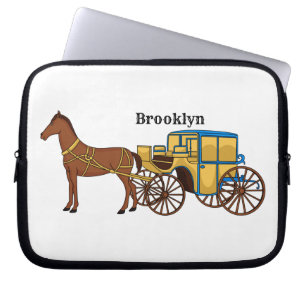 Cute horse and royal carriage illustration laptop sleeve