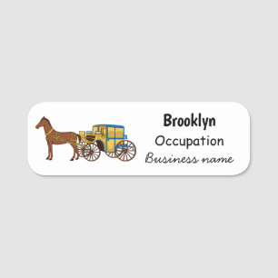 Cute horse and royal carriage illustration name tag