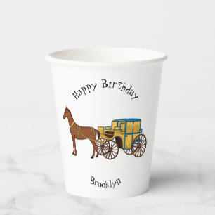 Cute horse and royal carriage illustration  paper cups