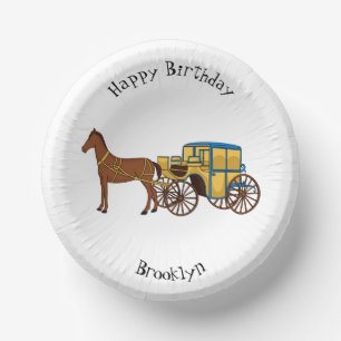 Cute horse and royal carriage illustration paper plate