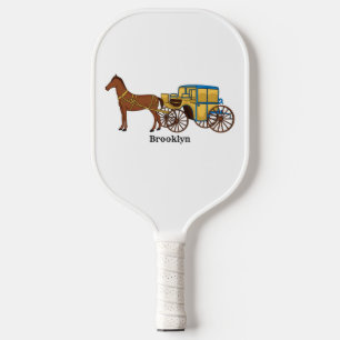 Cute horse and royal carriage illustration  pickleball paddle