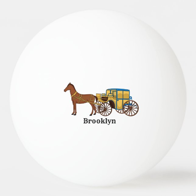 Cute horse and royal carriage illustration ping pong ball (Front)