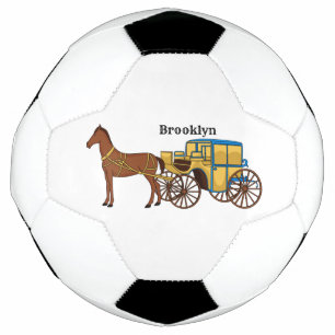 Cute horse and royal carriage illustration soccer ball