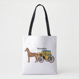 Cute horse and royal carriage illustration tote bag