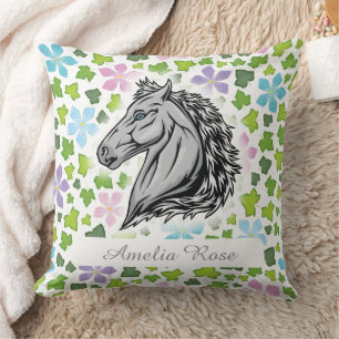 Cute Horse Animal Floral Nursery Throw Pillow