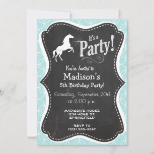 Cute Horse; Baby Blue Circles Invitation