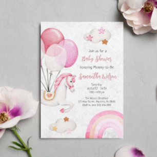 Cute Horse Balloons Rainbow Baby Shower Watercolor Invitation