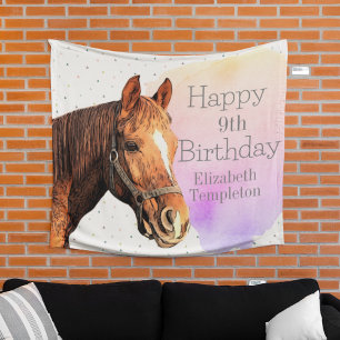 Cute Horse Birthday Party Animal Equestrian Kid's Tapestry