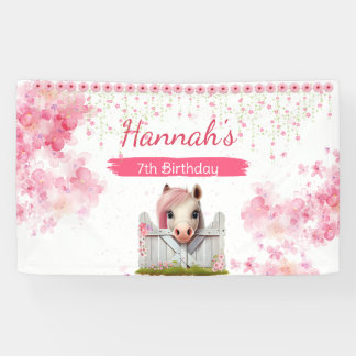 Cute Horse Birthday Pink Floral Personalised party Banner