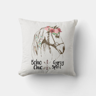 Cute Horse Boho Equestrian White Western Country Cushion
