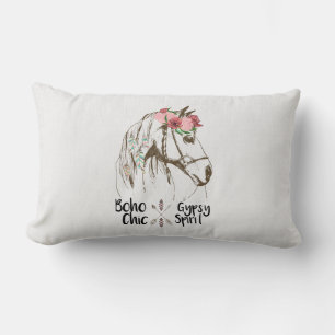 Cute Horse Boho Equestrian White Western Country Lumbar Cushion