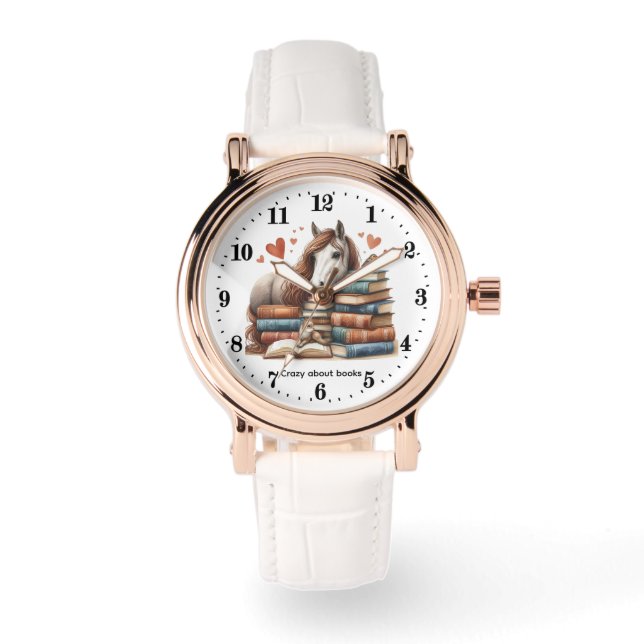 Cute Horse book crazy customisable Watch (Front)
