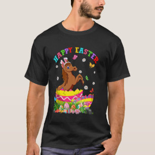 Cute Horse Bunny Ears Easter Eggs Easter Day Kids T-Shirt