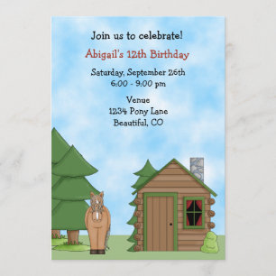Cute Horse & Cabin Birthday Invitation for Girls