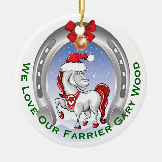 Cute Horse Christmas Gift for Farrier Ceramic Tree Decoration (Front)