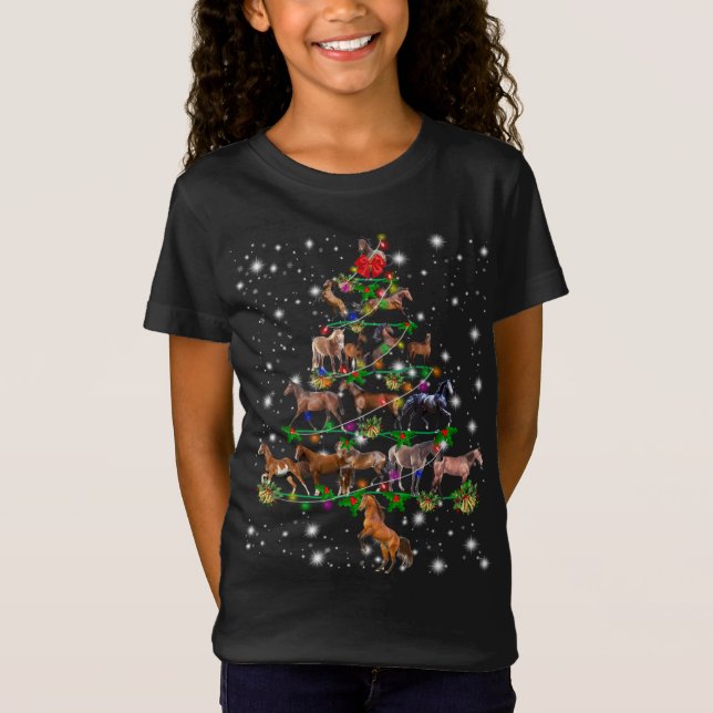 Cute Horse Christmas Tree Fairy Light T-Shirt (Front)