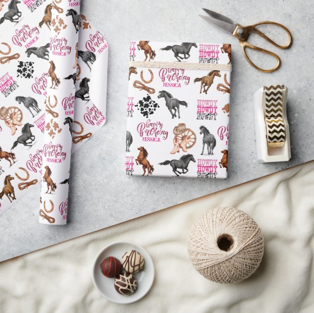 Cute Horse Cowgirl Birthday  Wrapping Paper (Crafts)