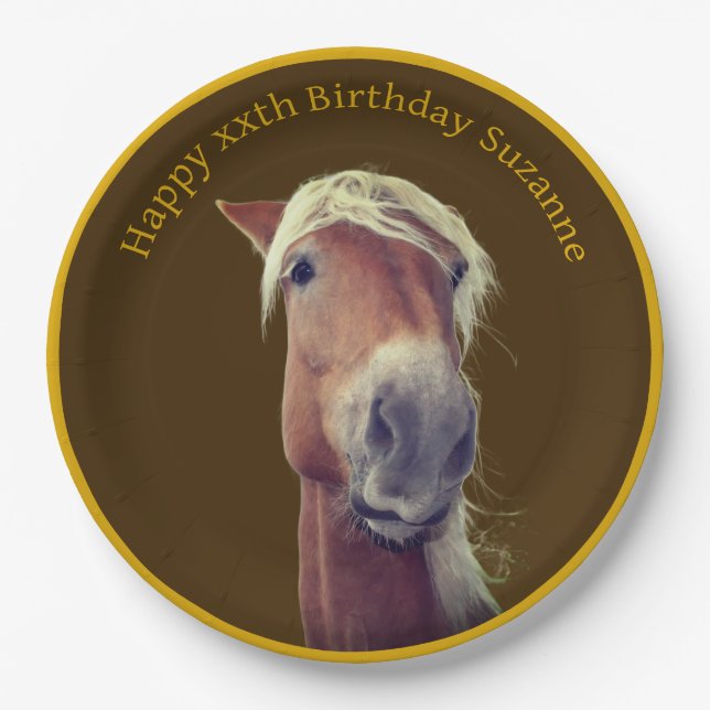 Cute Horse Face Personalised Birthday Party Paper Plate (Front)