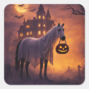 Cute Horse Halloween Ghost Funny  Square Sticker