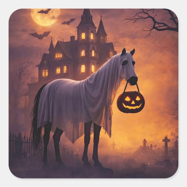 Cute Horse Halloween Ghost Funny  Square Sticker (Front)