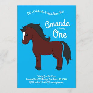 Cute Horse Kids 1st Birthday Party Blue Invitation
