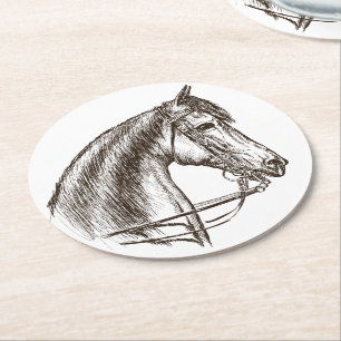 Cute Horse Lover Country Western Farm Equestrian Round Paper Coaster