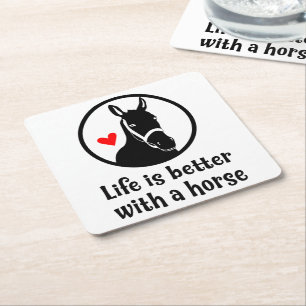 Cute Horse Lover Country Western Farm Equestrian Square Paper Coaster