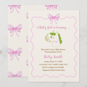 Cute Horse Pink Bow Personalised Girl Baby Shower Invitation