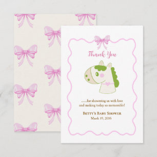 Cute Horse Pink Bow Personalised Girl Baby Shower  Thank You Card