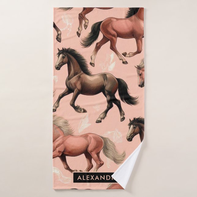 Cute Horse Pink Seamless Bath Towel (Bath Towel)