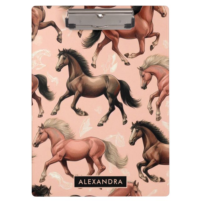 Cute Horse Pink Seamless Clipboard (Front)