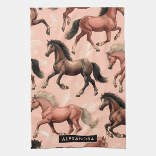 Cute Horse Pink Seamless Tea Towel