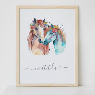 Cute Horse Pony Kid Bedroom Decor Watercolor