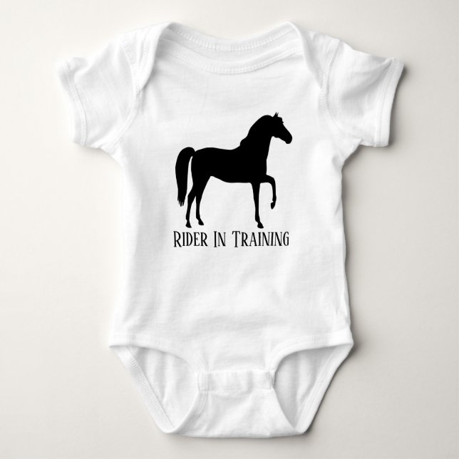 cute horse rider in training baby bodysuit (Front)